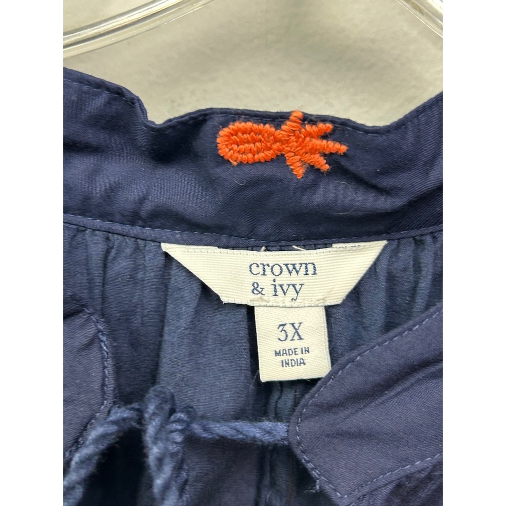 Crown & Ivy Dress Womens 3X Navy Pineapple Embroidered Tassel Shift Dress NEW - Picture 4 of 8